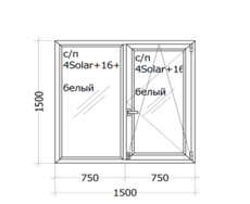 Окно Veka Softline_82 (семикамерный профиль) 1500 x 1500 мм с/п 4Solar+16+4б+16+4и (акция)